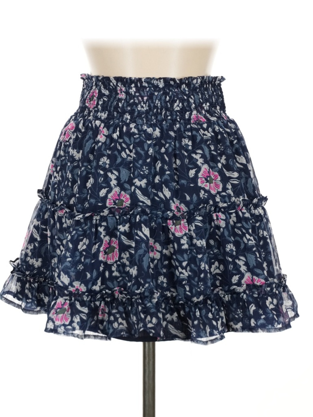 Vineyard Vines Navy Feminine Floral Smocked Waist Tiered Mini Skirt Sz M Preppy - Picture 2 of 6